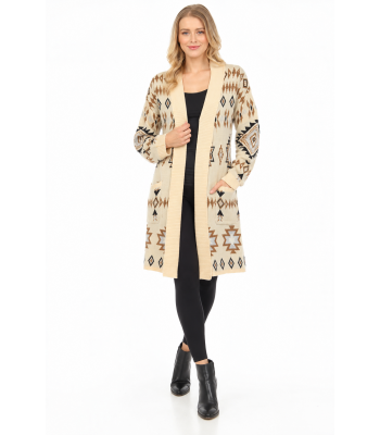 Women's Open Front Multi B/W  Gray  Aztec Cardigan  KF23455