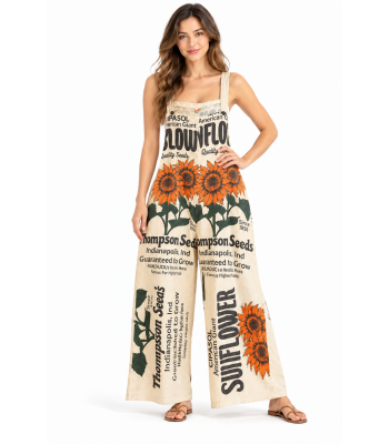 Cotton Vintage Feed Sack Sun Flowers Overall Jumpsuit  KTF26245