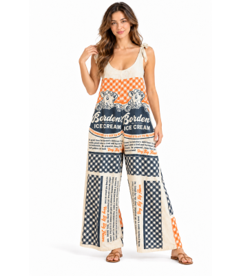 Cotton Vintage Feed Sack Borden Ice Cream Overall Jumpsuit KTF26248