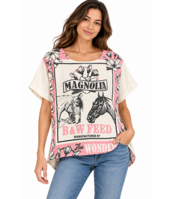 Vintage Cotton Feed Sack Magnolia Floral Horse Crop Top KTF261420