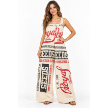 Cotton Vintage Feed Sack Tie-Knot Adjustable “Royal Seeds” Jumpsuit Overall KTF261426