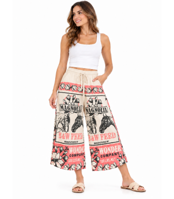 Vintage Cotton Feed Sack Magnolia Floral Palazzo Pants KTF261427