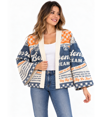Vintage Cotton Feed Sack Borden’s Ice Cream Open Front Cardigan KTF261431