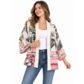Vintage Cotton Feed Sack Magnolia Horse Print Open-Front Cardigan KTF261432