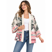 Vintage Cotton Feed Sack Magnolia Horse Print Open-Front Cardigan KTF261432