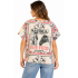 Cotton Vintage Feed Sack Horse Half Sleeve Floral V Neck Top KTF26226