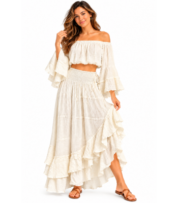 Cotton Crinkled Gauze Boho Layered Festival Skirt KTJ261322