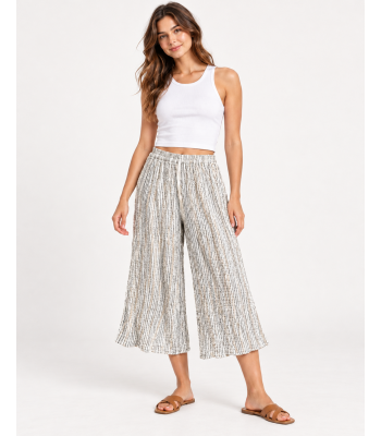 Cotton Crinkled Double Gauze Grey Stripe Palazzo Capri Pant  KTJ261340