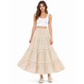Cotton Crinkled Gauze Lace Trim Festival Skirt KTK24489