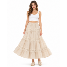 Cotton Crinkled Gauze Lace Trim Festival Skirt KTK24489