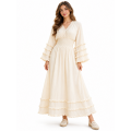 Cotton Crinkled Double Gauze V-Neck Long Layered Sleeves Dress  KTK24490