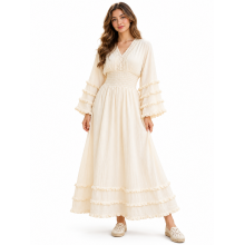 Cotton Crinkled Double Gauze V-Neck Long Layered Sleeves Dress  KTK24490