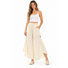 Cotton Crinkled Gauze Wide-Leg Button-Decorated Casual Pants KTK24496