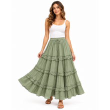 Cotton Crinkled Gauze Teal Ruffle High-Low Boho Skirt KTK261362