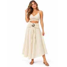 Cotton Crinkled Double Gauze Coconut Button Skirt  KTK261372