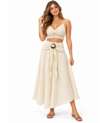 Cotton Crinkled Double Gauze Coconut Button Skirt  KTK261372