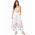 Cotton Multi-Color Swirl Embroidery Wide-Leg Floral Palazzo Pants  KTK261375