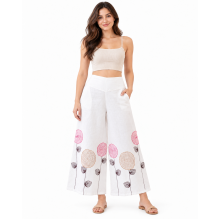 Cotton Multi-Color Swirl Embroidery Wide-Leg Floral Palazzo Pants  KTK261375
