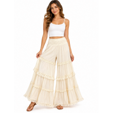 Cotton Crinkled Double Gauze Ombre Fringe Patch Princess Palazzo Pants KTK261377