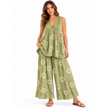Cotton Crinkled Double Gauze Wide Leg Palazzo Pant & Top Set  KTK261381