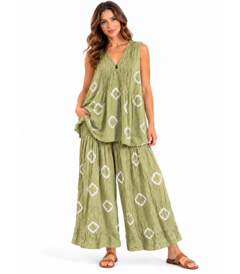 Cotton Crinkled Double Gauze Wide Leg Palazzo Pant & Top Set  KTK261381