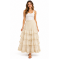 Cotton Crinkled Lace-Trim Ombre Ruffle Fringe Queen Skirt KTK261384