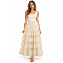Cotton Crinkled Lace-Trim Ombre Ruffle Fringe Queen Skirt KTK261384
