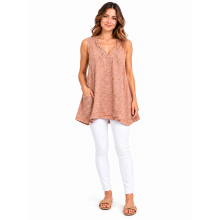 Cotton Crinkled Double Gauze Gold Pocket Wide Sleeve Boho Tunic  KTK261386