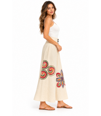 Cotton Multicolor Hand-Painted Floral Palazzo Pants KTK261388