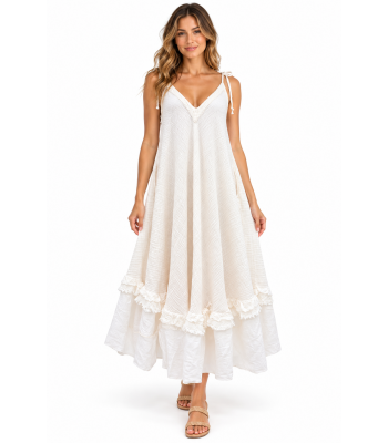 Cotton V Neck Ruffle Queen Dress KTK407