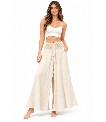Cotton Crochet Waist Draw String Palazzo Pant KTK430