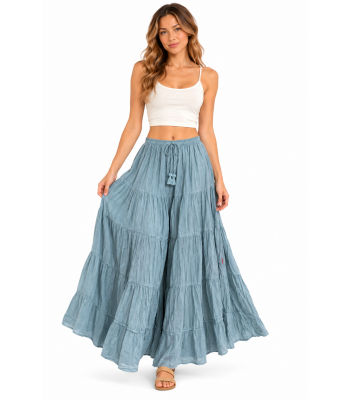 Cotton Patch Ombre Ruffle Light Blue Drawstring Skirts KTK431
