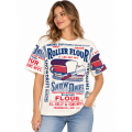 Cotton Vintage Round Neck Half Sleeve Roller Flour T-Shirt  KTR261390