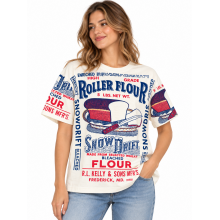 Cotton Vintage Round Neck Half Sleeve Roller Flour T-Shirt  KTR261390