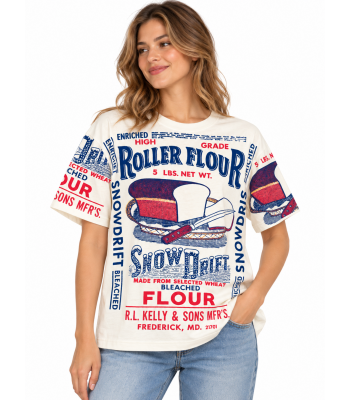 Cotton Vintage Round Neck Half Sleeve Roller Flour T-Shirt  KTR261390