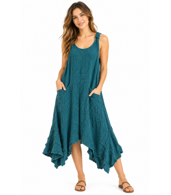 Cotton Asymmetric Teal Dress KTX2537