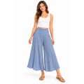 Cotton Crinkle Slate Blue Wide Leg Palazzo Pant  KTX261448