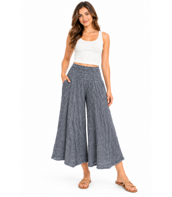 Cotton Crinkle Charcoal Gray Wide Leg Palazzo Pants  KTX261449