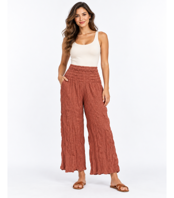 Cotton Crinkle Rust Orange Wide Leg Palazzo Pant  KTX261450