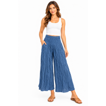 Cotton Crinkle Light Blue Wide Leg Palazzo Pants KTX261452