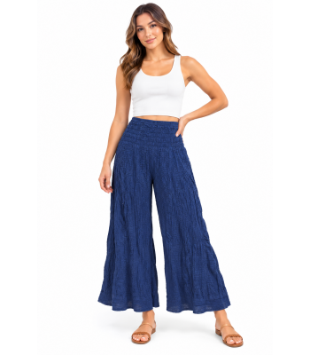 Cotton Crinkle Dark Blue wide Leg Palazzo Pant KTX261456