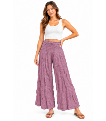 Cotton Crinkle Rose wide Leg Palazzo PantKTX261457