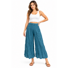 Cotton Crinkle Teal Wide Leg Palazzo Pant KTX261458