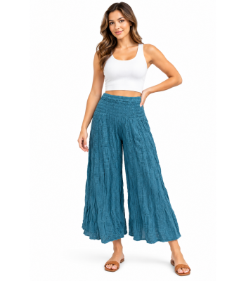 Cotton Crinkle Teal Wide Leg Palazzo Pant KTX261458