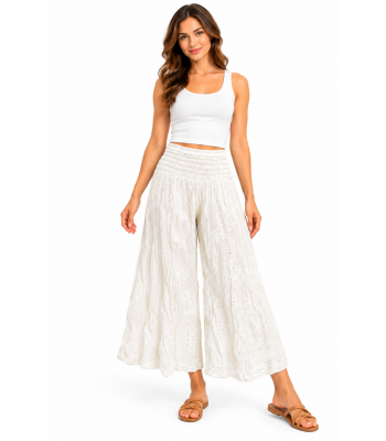 Cotton Crinkle Snow White Wide Leg Palazzo Pant KTX261459