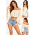 Cotton Crinkle Gauze Off-Shoulder Bell Sleeve Smocked Crop Top KTX261462