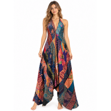 Rayon Blue Multi Patchwork Boho Sun Dress KTY504