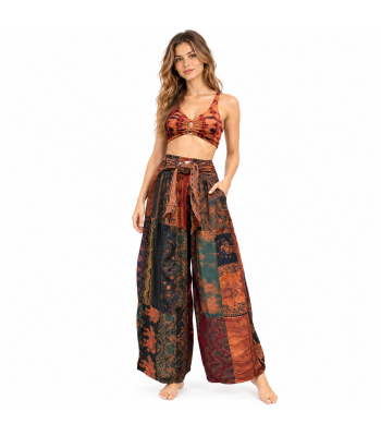 Rayon Red Multi Patchwork Coconut Button Palazzo Pant KTY506