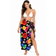 Rayon Black Hibiscus Floral Bach Sarong KTY524