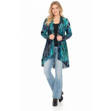 Women's Ocean Green Multi Polka Burnout Waffle Knit Open Front  Cardigan  KV23328 PLUS